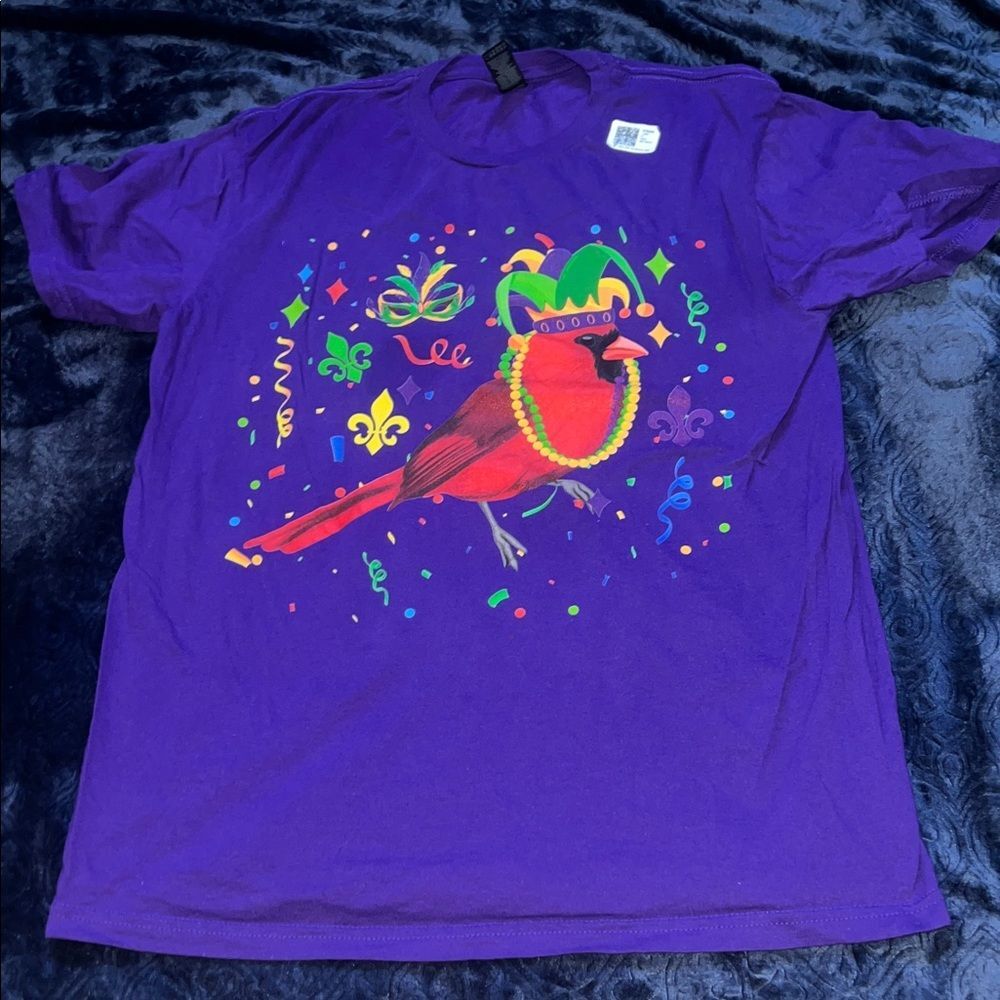 Purple Mardi Gras T-Shirt with Cardinal Design (Men’s M)